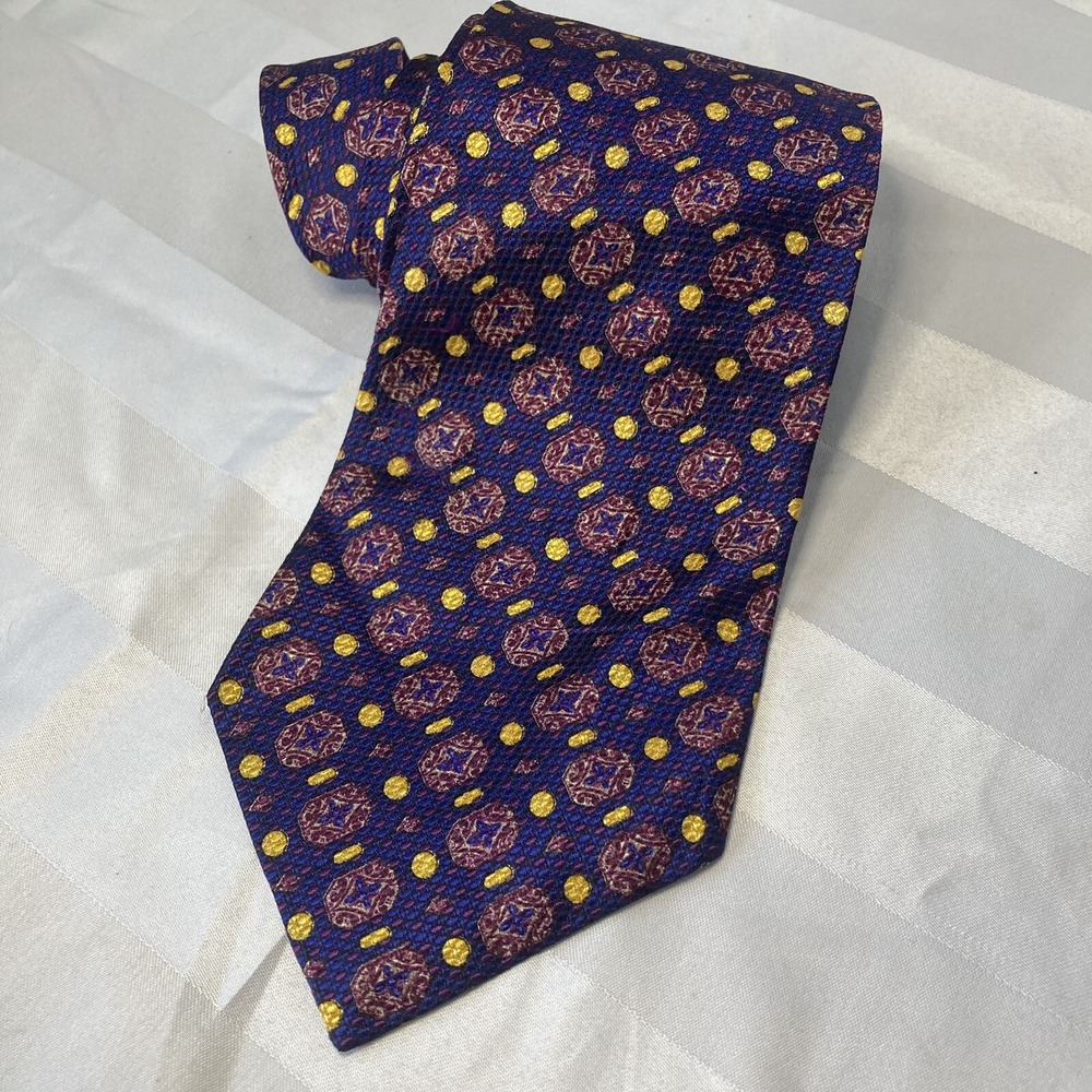 ROBERT TALBOTT Nordstrom Men's Silk Necktie USA Designer Geometric Purple Gold